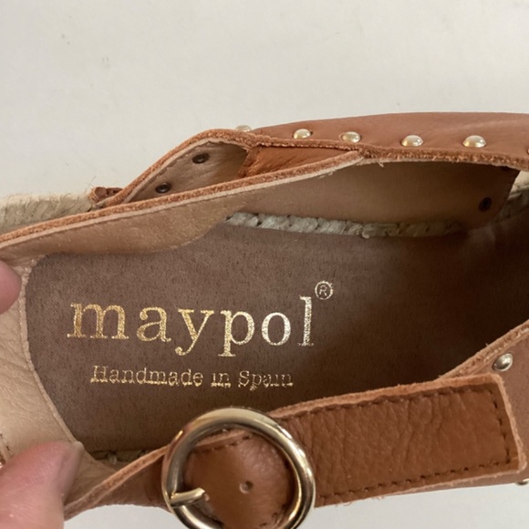 MAYPOL Studded Leather Wedge Espadrille Sandals Sz 42 Adjustable buckle Spain - Picture 4 of 11